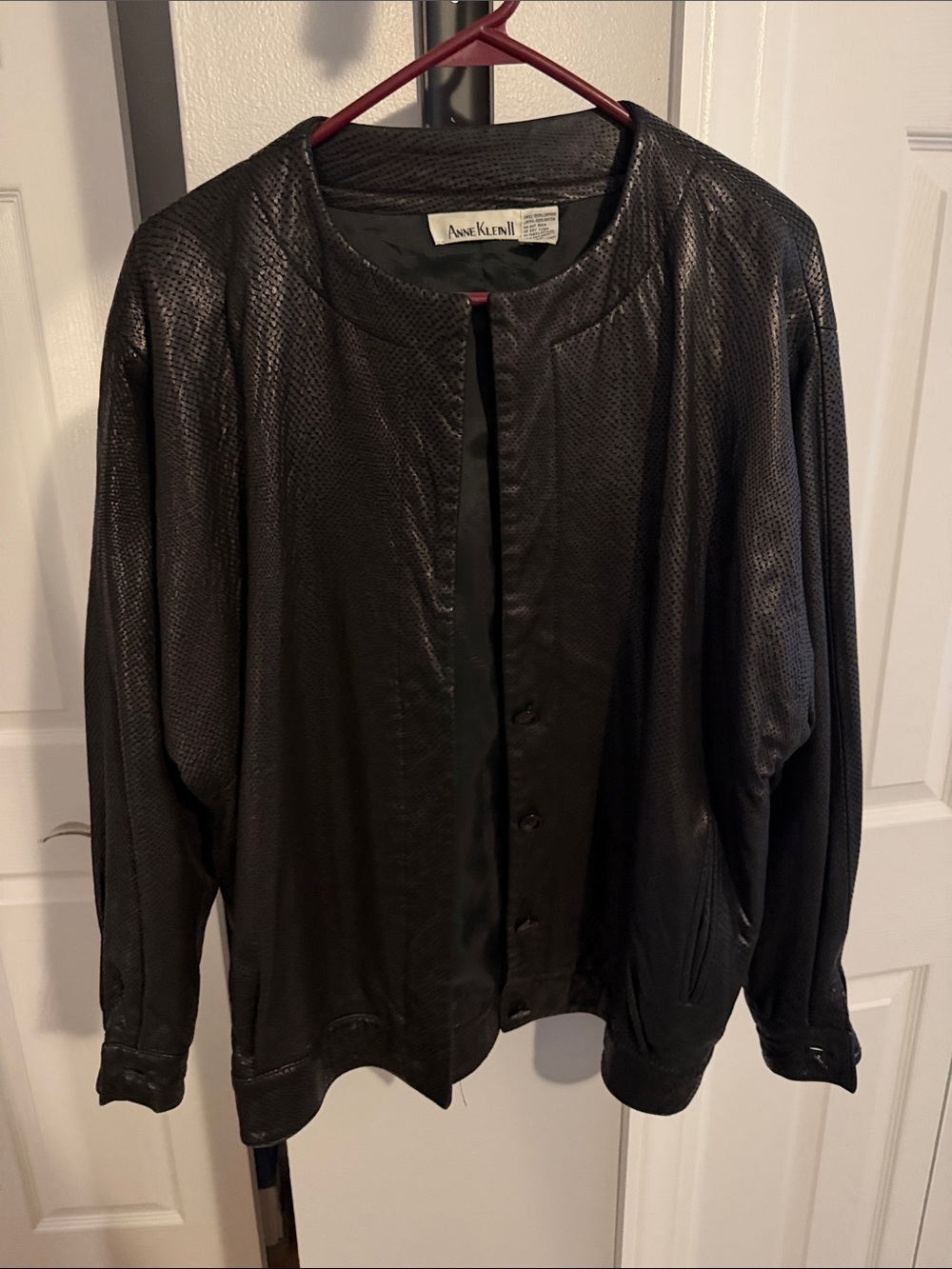 Vintage Anne Klein Black Textured Leather Jacket